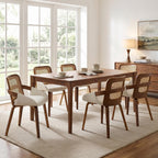 DUOMAY Modern PU Leather Dining Chairs Set of 4, Cane Back Room Chairs with Solid Wood Legs Kitchen Chairs for Living Room, Restaurant, White