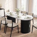 IRONCK 71" Oval Dining Table for 4-8, Modern Farmhouse Dining Table with Hidden Storage & Fluted Base, 1.6" Thick Faux Quartz Top, Dinner Table for Dining Room Kitchen Home Office, Black