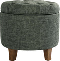 HomePop 19" Button Tufted Round Storage Ottoman - Green Clover Fabric
