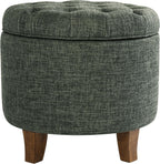 HomePop 19" Button Tufted Round Storage Ottoman - Green Clover Fabric