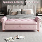 GNIXUU Ottoman with Storage Bench for Bedroom, 63" Velvet Upholstered End of Bed Storage Bench Seat, Rolled Arm Cushioned Ottoman with Wood Legs, Modern Window Chair for Living Room, Entryway, Pink