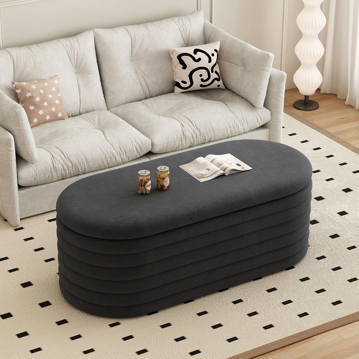40 inch Upholstered Storage Ottoman Bench,Ready to go,Black