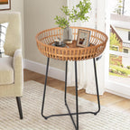Oakrain Small End Table, Small Round Coffee, Bamboo&Rattan, Accent Table with Boho Style, for Balcony, Livng Room, Bedroom (18.11inch, 1PCS)