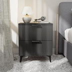 Wood Nightstand Set of 2, Fluted Bedside Tables with 2 Drawers