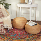 · REDEARTH · Jute Pouf Ottoman - Circular Boho Foot Stool - Jute Natural | Jute, 19.5"x19.5"x14"; Braided Pouffe Accent Sitting, Doubles as Foot Rest for Living Room, Patio, Outdoor, Bedroom