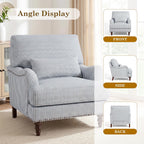 Accent Chairs Set of 2, Upholstered Armchair with Nailhead Trim & Solid Wood Legs, Mid Century Modern Club Chair for Living Room/Bedroom/Reading Room, Pinstripe Blue