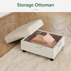 HONBAY Modern Corduroy Ottoman Module Sofa, Ottoman Bench with Storage, Beige