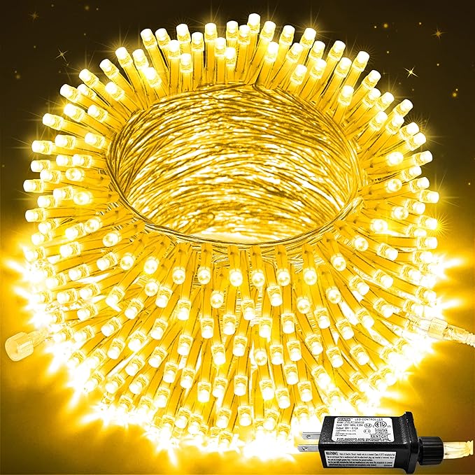 JMEXSUSS Connectable Warm White Christmas Lights Indoor Outdoor, 91.5ft 250 LED Christmas String Lights, 8 Modes Twinkle Fairy String Light Plug in for Tree Party Decoration