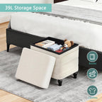 CAROLMADE Folding Storage Ottoman Cube Sherpa Footstool with Wood Legs Ottoman Footrest for Living Room and Bedroom, White 15"x12.6"x15.4"