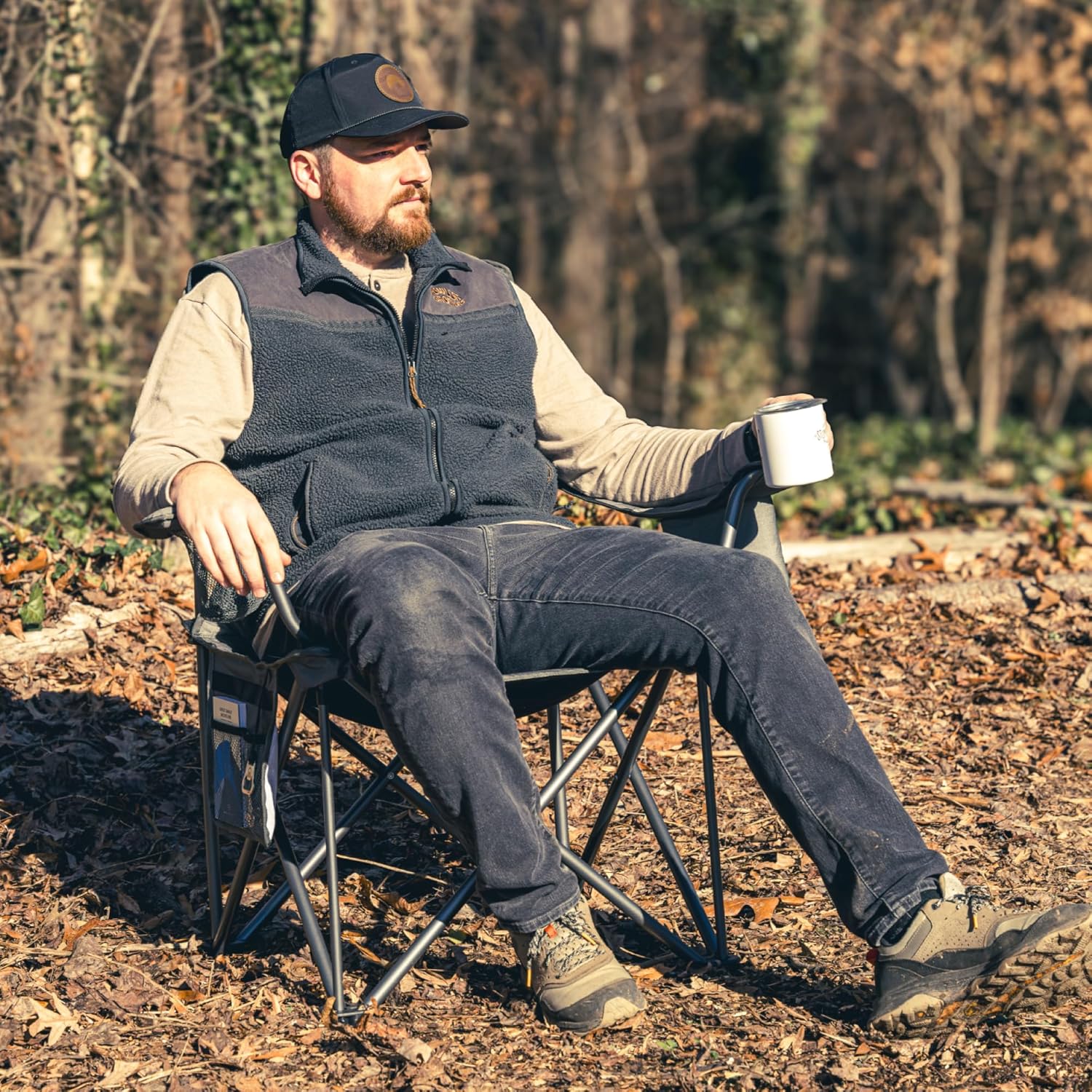 OUTSIDER Oversized Camping Folding Chair, Heavy Duty 500 LBS Portable Foldable Outdoor Chair Camp Chair with Cup Holder and Cooler Bag, Bottle Opener for Camping, Travel, Backpacking,Lawn, Patio