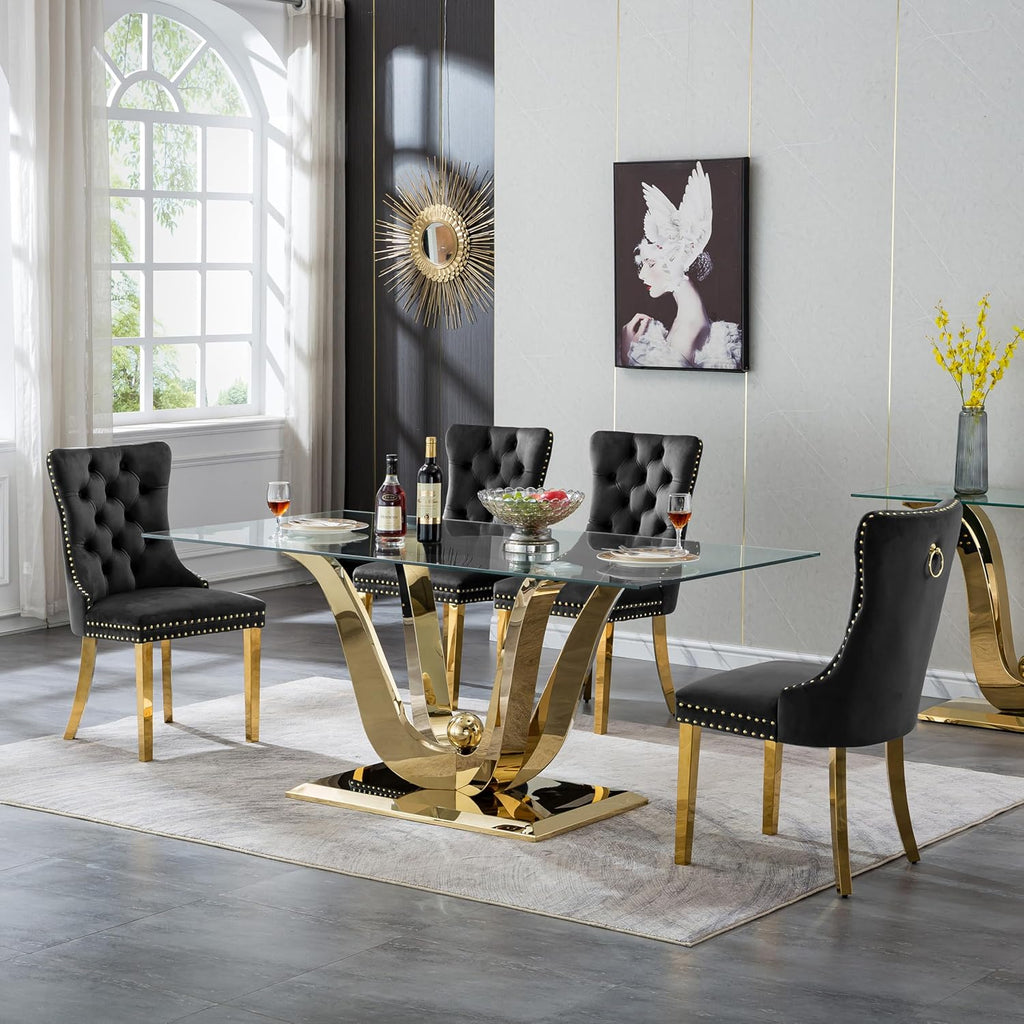 HomVent 70'' Glass Dining Table Set for 4, Modern Rectangle Kitchen Table Set for 4, Glass Dinner Table and Chairs Set for 4 for Living Room,Kitchen