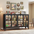 Foreate Sideboard Buffet Cabinet with Glass Door & LED Light, 53.2" Large Buffet Cabinet with Storage & Adjustable Shelf, Farmhouse Sideboard Credenzas Metal Kitchen Buffet, Black