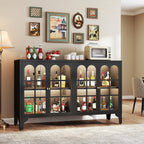 Foreate Sideboard Buffet Cabinet with Glass Door & LED Light, 53.2" Large Buffet Cabinet with Storage & Adjustable Shelf, Farmhouse Sideboard Credenzas Metal Kitchen Buffet, Black