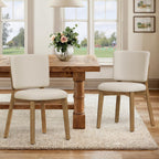 LUE BONA Linen Farmhouse Dining Chairs Set of 4, Natural Wood Leg | Comfortable Wide back with thick foam padded and Solid wood legs for dining room, kitchen or restaurant