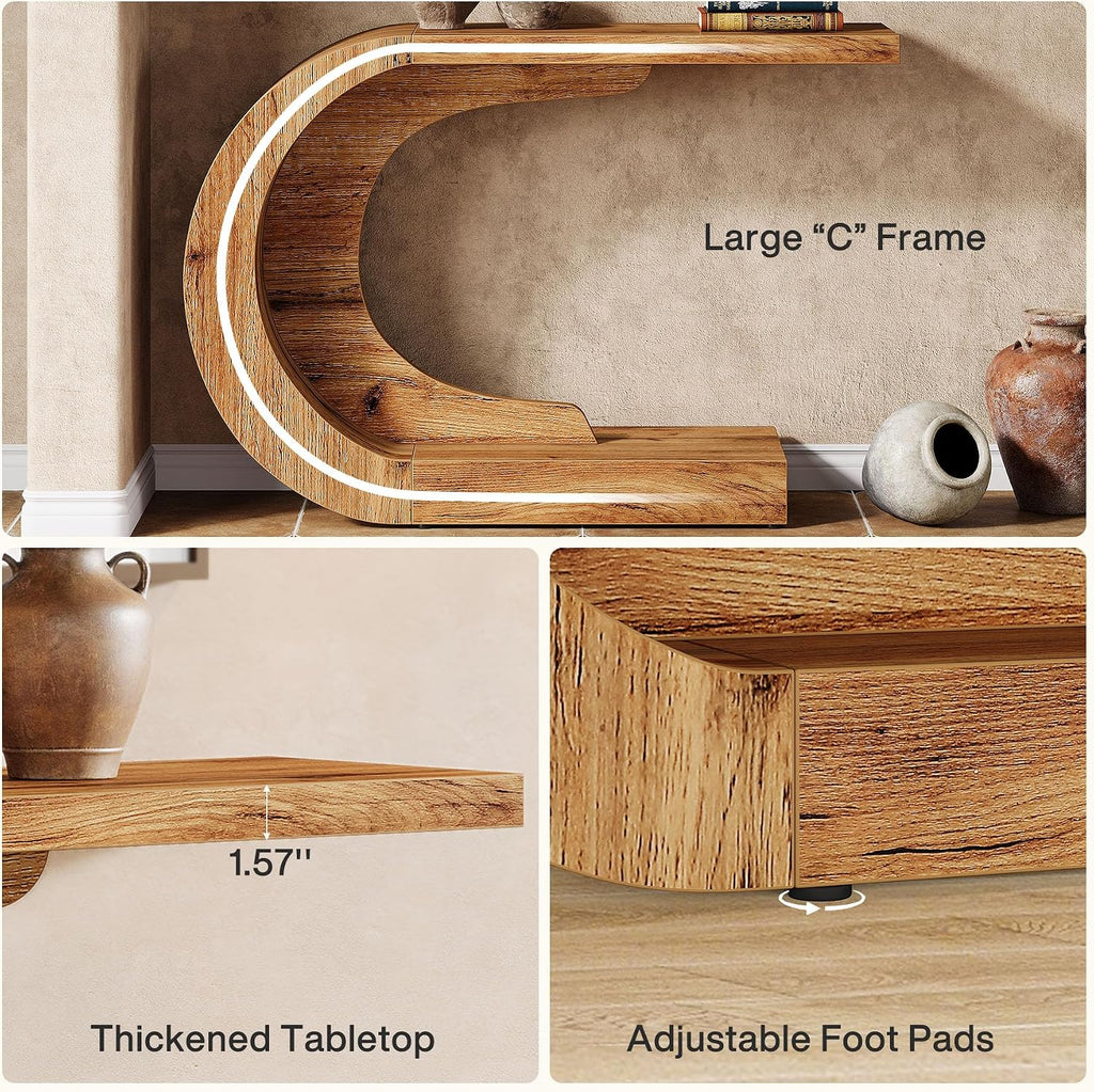 Tribesigns 43.3" Farmhouse Console Table for Entryway, Unique C-Shaped Rustic Sofa Table Behind Couch with Storage for Living Room, Hallway, Entry, Entrance, Foyer, Easy Assembly, Natural Brown