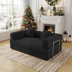 59 Inch Convertible Sofas Bed, 5-in-1 Futon Sofa Pull Out Sleeper Couch, Couches for Living Room, Corduroy Floor Compression Loveseat for Bedroom, Apartment, No Assembly, Black, 2 Seat