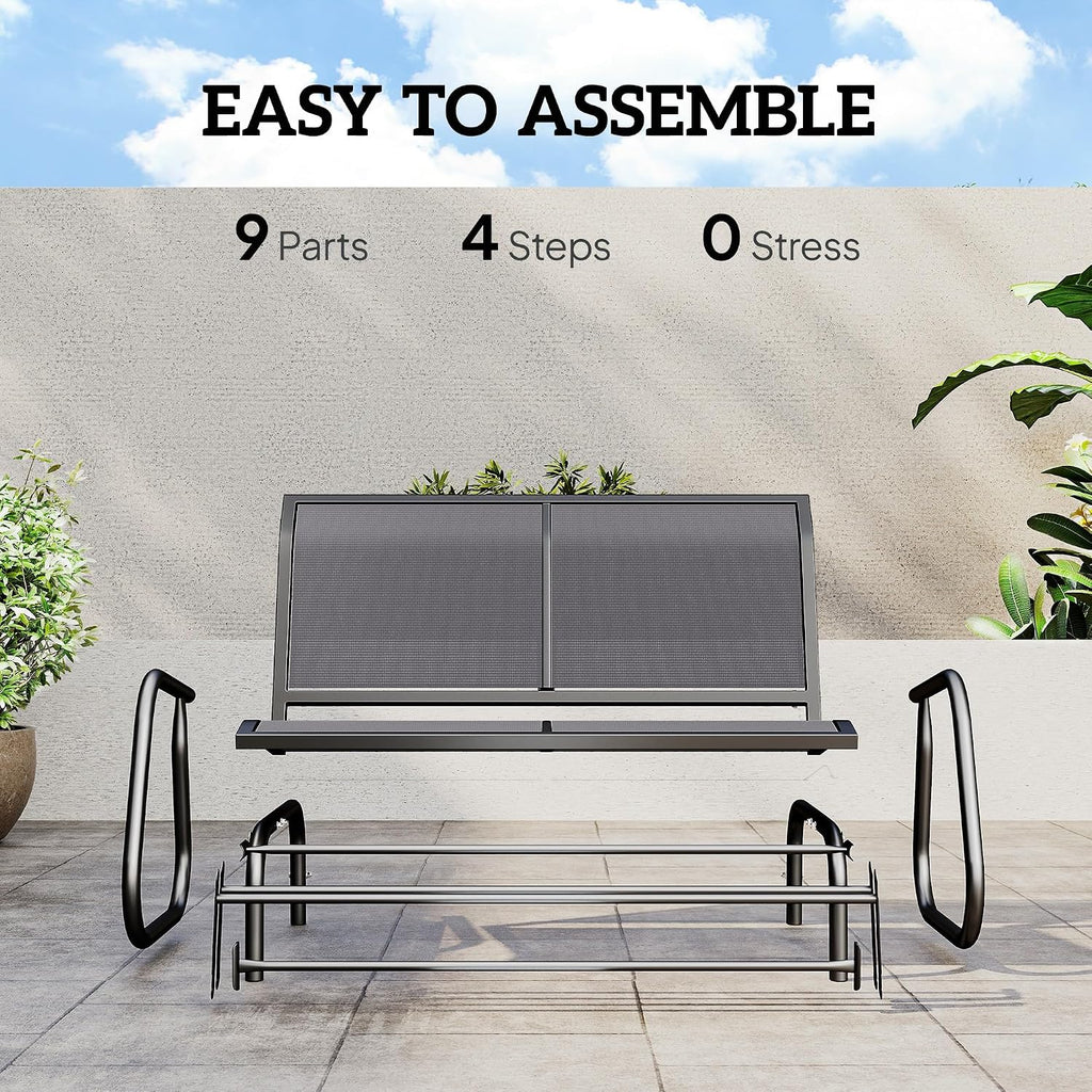 Outsunny 2-Person Outdoor Glider Bench with Steel Frame, Gray | Double Swing Rocking Chair, Loveseat, for Outside Patio, Backyard, Garden, Porch, Powder Coated