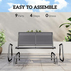 Outsunny 2-Person Outdoor Glider Bench with Steel Frame, Gray | Double Swing Rocking Chair, Loveseat, for Outside Patio, Backyard, Garden, Porch, Powder Coated