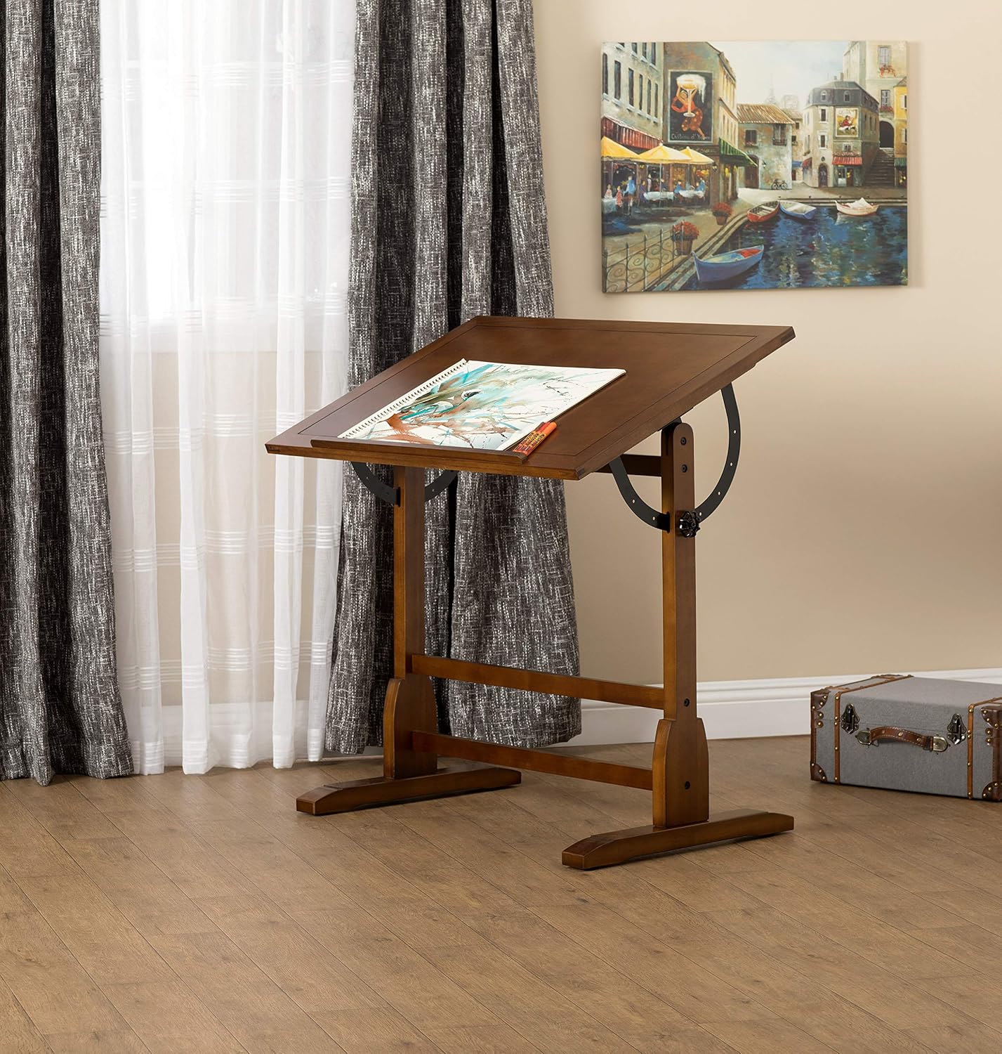 Studio Designs Vintage Rustic Oak Drafting Table, Top Adjustable Drafting Table Craft Table Drawing Desk Hobby Table Writing Desk Studio Desk, 36''W x 24''D