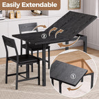 IRONCK Dining Table Set for 4, Extendable Kitchen Table Chairs Set of 4 | Dining Room Table with 4 Upholstered Chairs, Folding for Small Space, Apartment, Black