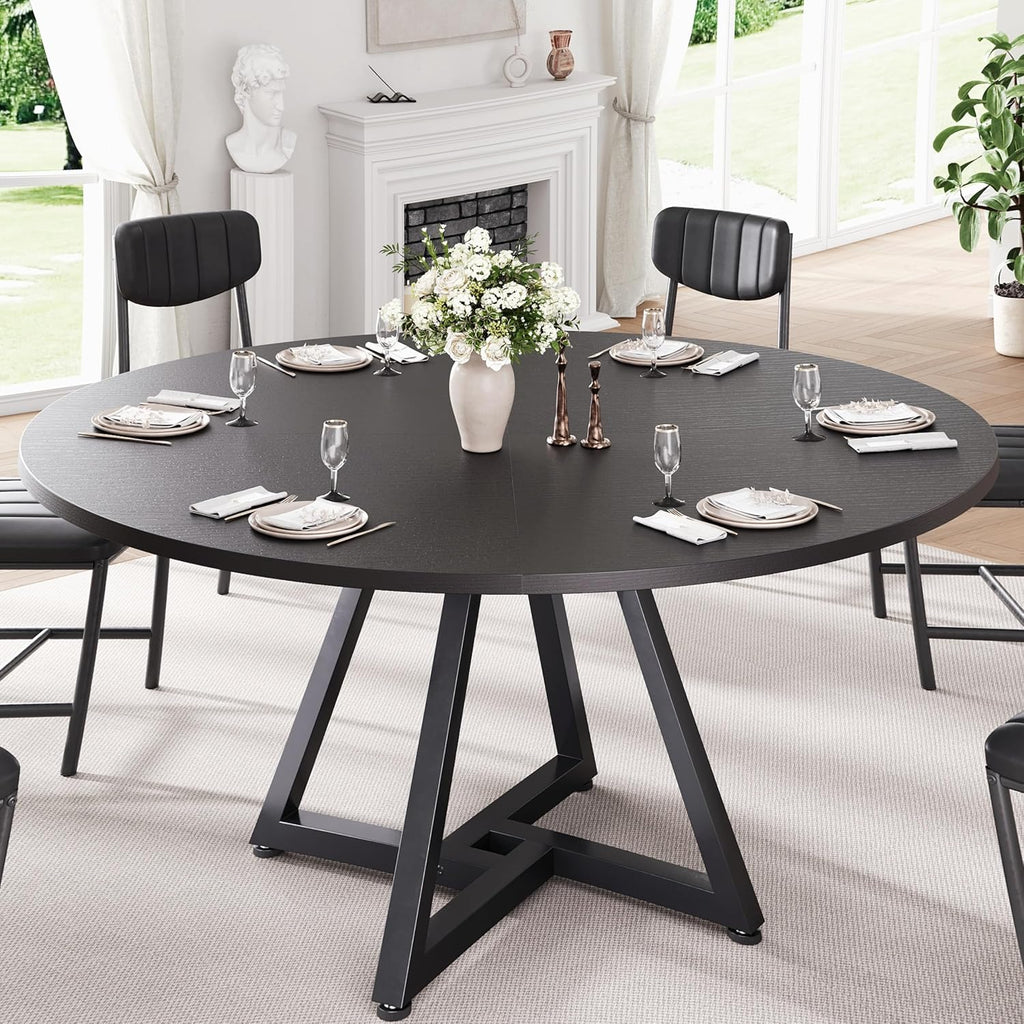 Jocoevol 51" Round Dining Table Kitchen Dining Room Circle Dinner Pedestal Table for 4 6 8, Space Saving Wood Kitchen & Dining Room Furniture (Black)