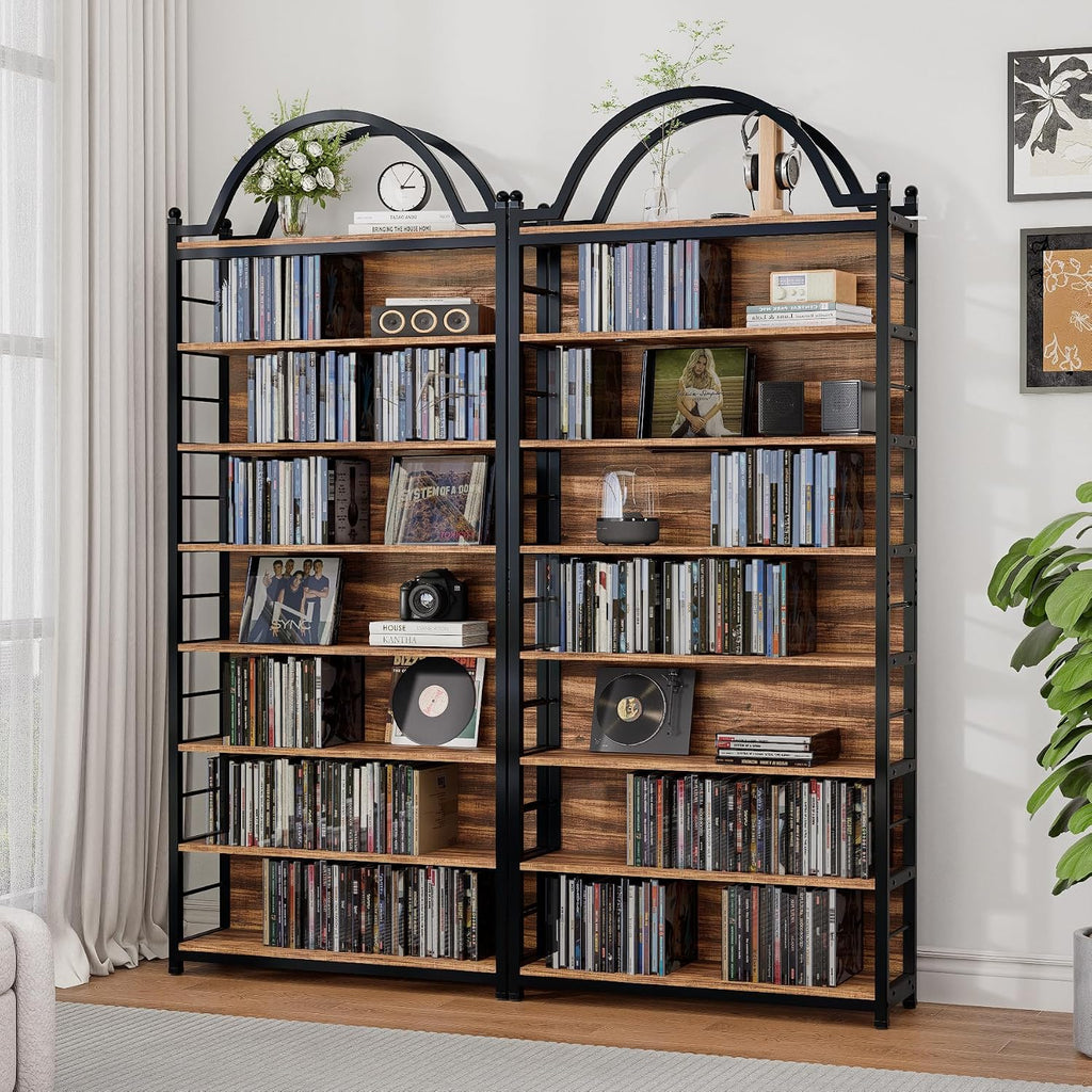 CD Storage Rack Holds 400+ CDs, 8-Tier CD DVD Storage Tower Organizer, Large Media Storage Shelf with Adjustable Feet for Living Room Bedroom Home Entertainment, Rustic Brown