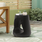 WILLIAMSPACE Side Table Hollow End Table for Living Room, Modern Farmhouse Retro Style, Wood-Like Texture Magnesium Oxide Material for Indoor & Outdoor, No Assembly, ø14.5'' × 16.75" H, Black