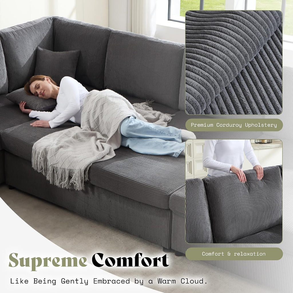 130" Sectional Couches for Living Room, Modular Sectional Sofa, Grey | Sofa Converts to Sleeper, Throw Pillows