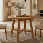 Solid Wood Round Dining Table for 2-4, 31.5-Inch Farmhouse Small Kitchen Table for Dining Room, Kitchen, or Small Spaces (Brown)