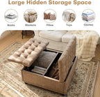 Redlife 35 Inch Large Square Storage Ottoman, Coffee Table Ottoman, Faux | Lift Top Ottomans Bench Square Footrest Oversized Upholstered Coffee Table for Living Room Bedroom Faux Leather (Champagne)