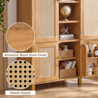 Merax 71'' Tall Farmhouse Rattan Arched Storage Cabinet | Boho Style Pantry Cabinet, Open Countertop, Rattan Doors & Adjustable Shelves, Arched Cabinet for Kitchen Dining Room