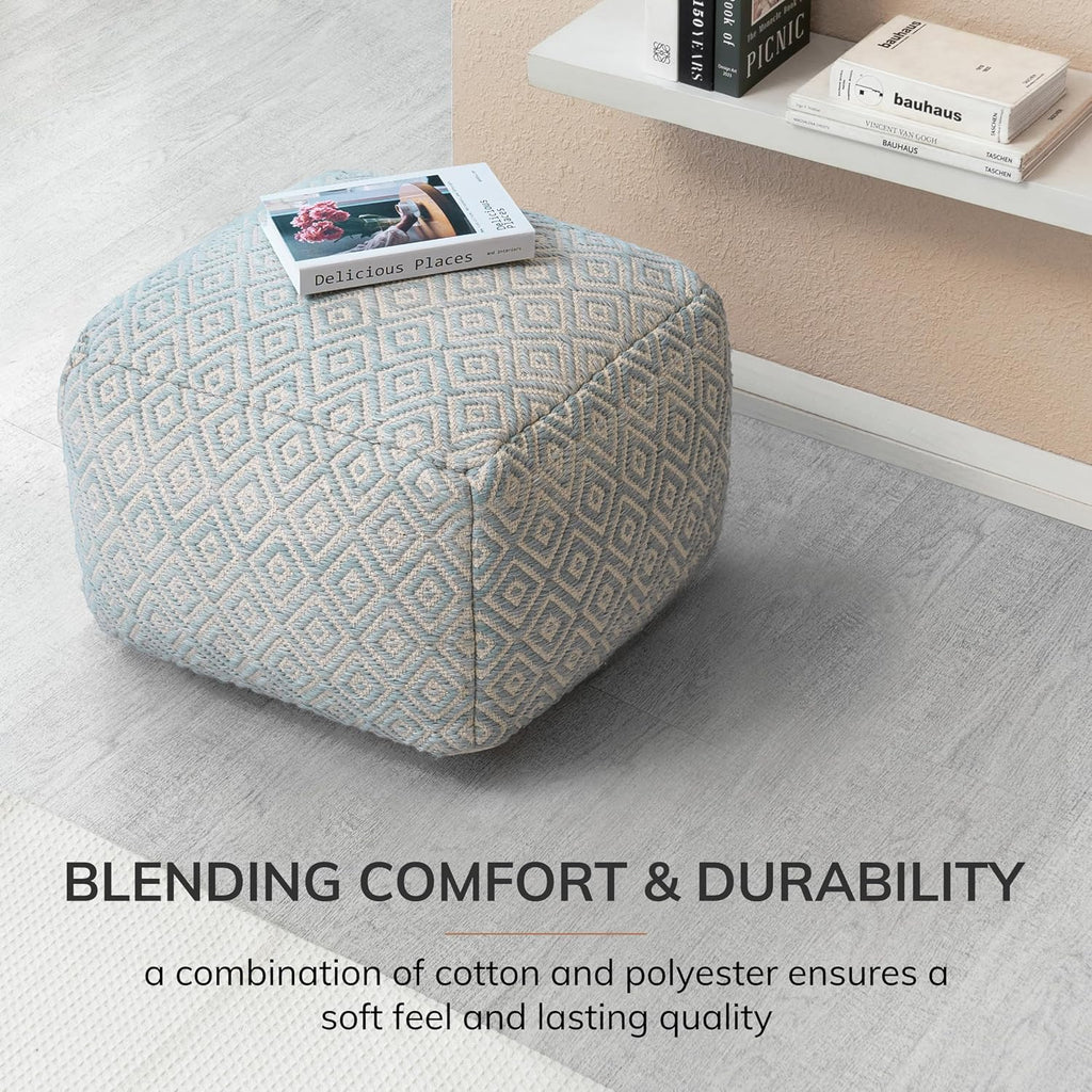 Anji Mountain Artisan Crafted Cotton Blend Pouf Ottoman | Versatile Floor Seating & Footstool for Living Room | Modern Boho Home Décor Accent | Filled Pouffe