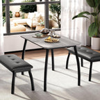 Dining Table Set for 4, 3-Piece Wooden Kitchen Table with 2 Upholstered Benches, Space-Saving Dinette Set for Restaurant, Studio, Dining Room, Home Kitchen(43''x28''x30''), Gray