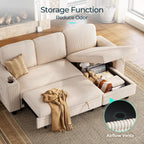 LINSY HOME Sectional Couches for Living Room, 81" L Shape 3 Seats, Beige | Sleeper sofa with pull out couch bed, corduroy couch with storage