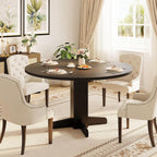 IDEALHOUSE Round Dining Table for 4-6 People, 47" Wood Kitchen Table with Sturdy Pedestal Base, Farmhouse Circle Dinner Tables for Dining Room, Living Room, Apartment, Black