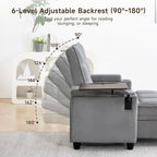 hansones 41.7" Chaise Lounge Chair Indoor, Sofa Bed with Adjustable Backrest, Sleep Sofa Couch, Deep Seat Reading Chair, Couches for Living Room with Storage & 360° Swivel Side Table (Gray, 41.7")