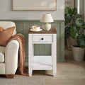 Martin Svensson Home Napa Farmhouse Chairside End Table with Charging Station, Solid Wood Narrow Side Table with Drawer & Shelf, Rustic Accent Table for Living Room or Bedroom. White and Natural.