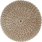 · REDEARTH · Round Pouf Ottoman - Hand Knitted Boho Poof - Beige Ivory