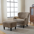 Christopher Knight Home Winnie Accent Chair and Ottoman Set, Living Room/Bedroom Wooden Comfy Reading Chair with Footrest Stool, Boucle Upholstered Wingback Single Sofa, Brown