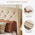 SHA CERLIN Queen Upholstered Bed Frame, Button Tufted Design, Beige