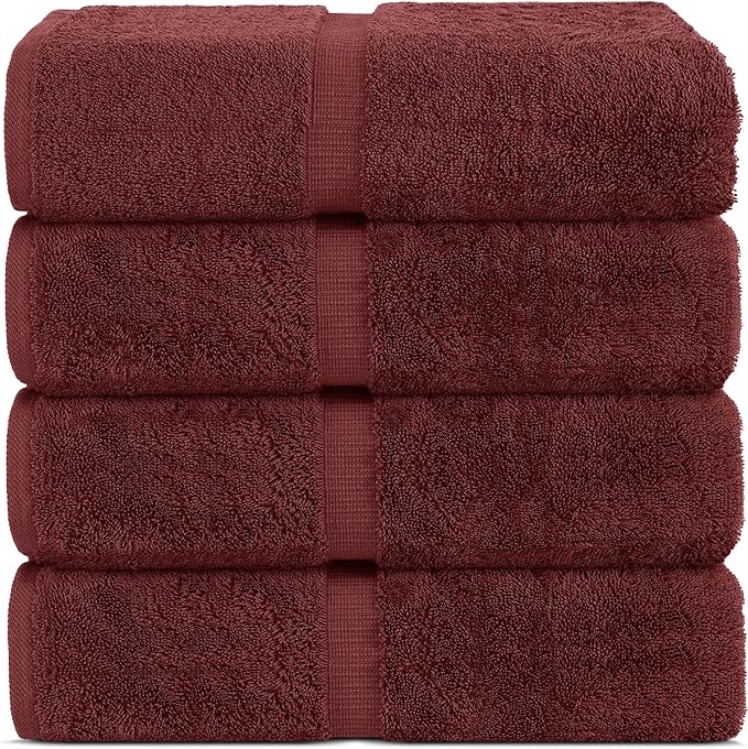 Chakir Turkish Linens 100% Cotton Premium Turkish Towels for Bathroom | 30'' x 60'' Large Bath Towels (4 Piece, Cranberry)