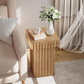 COZAYH Modern Fluted Wood End Table with Natural Oak Finish, Sculptural Accent Side Table with Textured Design, Plant Stand Small Space Furniture for Living Room, Farmhouse