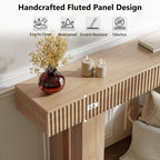 63-Inch Long Entryway Console Table with a Fluted Design, Thick Wood Farmhouse Sofa Table Behind Couch, Narrow Hallway Accent Table for Living Room, Foyer, Entrance, Natural Oak