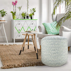 LR Home Interwoven Coastal Delight Indoor Outdoor Pouf, Blue/Green/White, 20" x 20" x 20"
