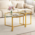 Round Nesting Coffee Table Set of 2 with Gold Frame & Mirrored Top, Black | Modern Circular Cocktail Tables with Tempered Glass, Space-Saving for Living Room & Apartment