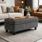 GENTEACO 45" Storage Ottoman Bench with Reversible Wooden Tray Top, Large Chenille Upholstered Ottoman Coffee Table with Hidden Storage, Foot Rest Bench for Living Room, Bedroom, Entryway,Dark Gray