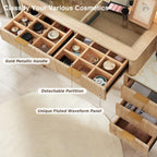 T4TREAM Fluted Makeup Vanity Desk with 36" HD Lighted Mirror, 48" Big Modern Vanity Desk with Mirror and Lights, Dressing Table with 5 Drawers & Shelves, Glass Top for Bedroom (Natural Oak)