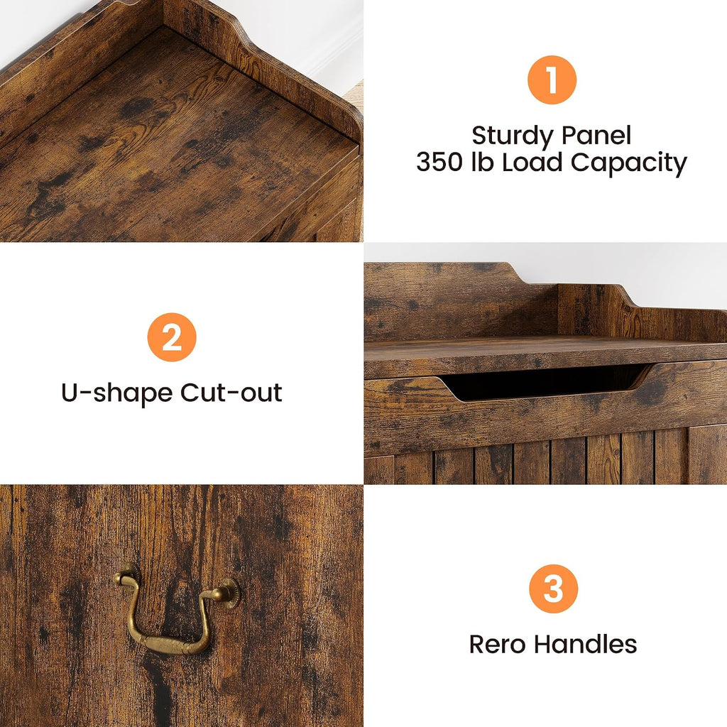 Garvee Storage Chest, Wooden Storage Bench with Safety Hinge, Flip Top Blanket Chest Trunks, Supports 350 Lb, for Entryway, Living Room, Bedroom (Rustic Brown, 24.8" L x 14" W x 22" H)