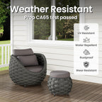 Round Patio Ottoman: Woven Textilene Rope Footstool with φ15.8'' Cushion, Aluminum Frame Footrest, All-Weather Foot Rest for Balcony Garden Deck Outdoor, No Assembly, Dark Gray