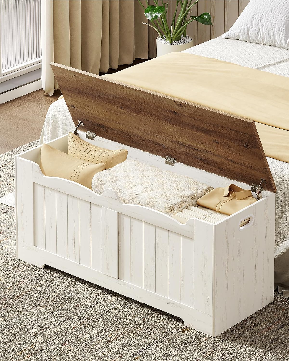 Hzuaneri 43" Farmhouse Storage Chest | 55 Gal | 330lb Seat | Retro White | Soft-Close Hinges | Stuffed Animal and Blanket Storage for Entryway, Bedroom and Living Room | Easy Assembly | SB25514X